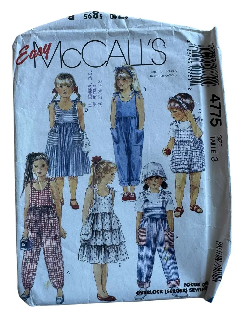 Vintage 1990 MCCALLS Kids Jumpsuit Romper Dress Pattern Size 3 #4775 Cut